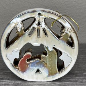 Nativity Scene Christmas Pottery Large Ornament Unmarked 5.5”